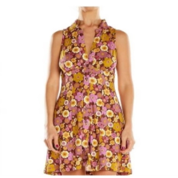 Urban Outfitters Purple Yellow Gold 70s Floral Dress Womens Size Large - Picture 1 of 10